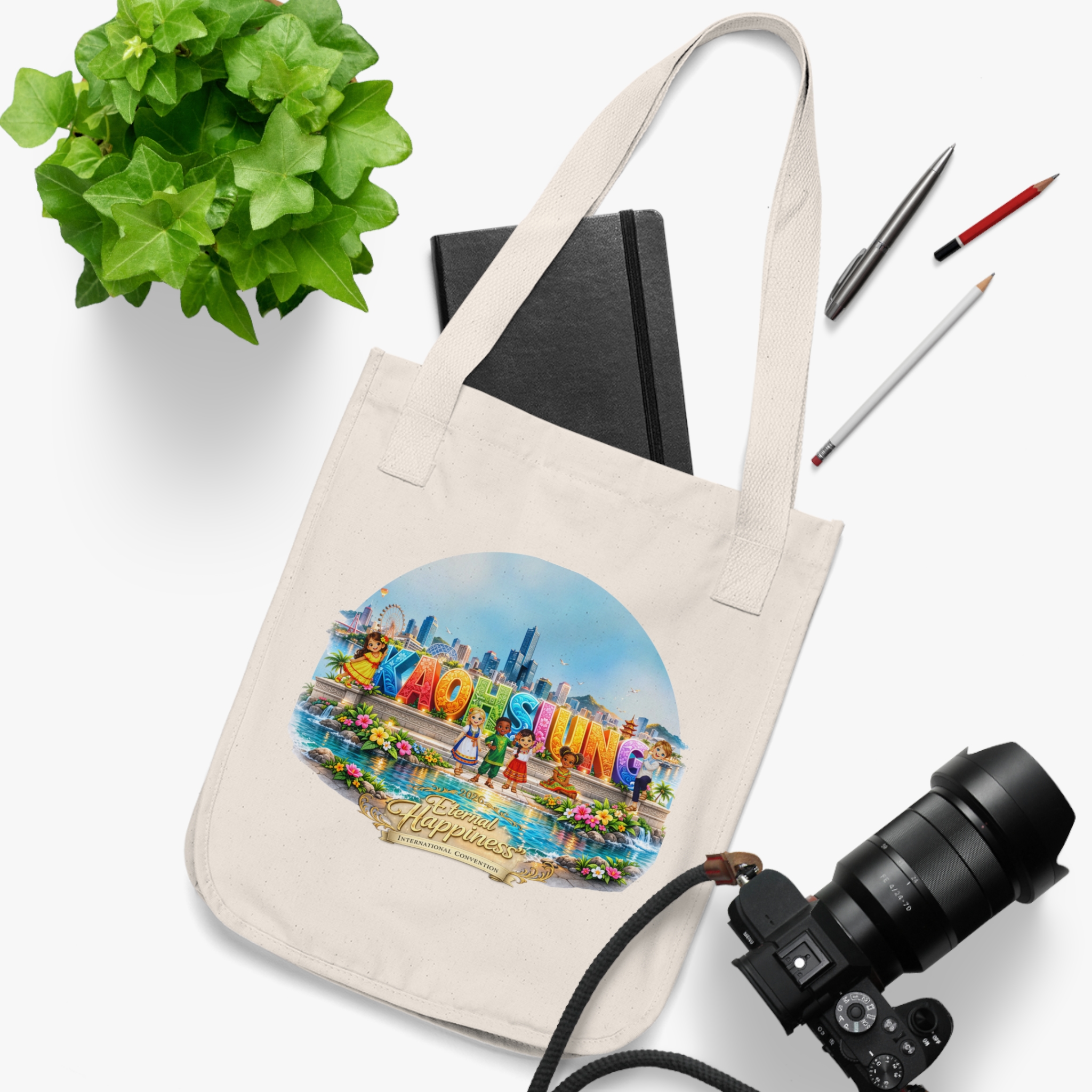 JW Cute Global Kids Characters - Host City International Convention Organic Canvas Tote Bag - Image 3