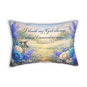 Phil 4:13 Bible Verse  - Blue Blooms Lumbar Pillow