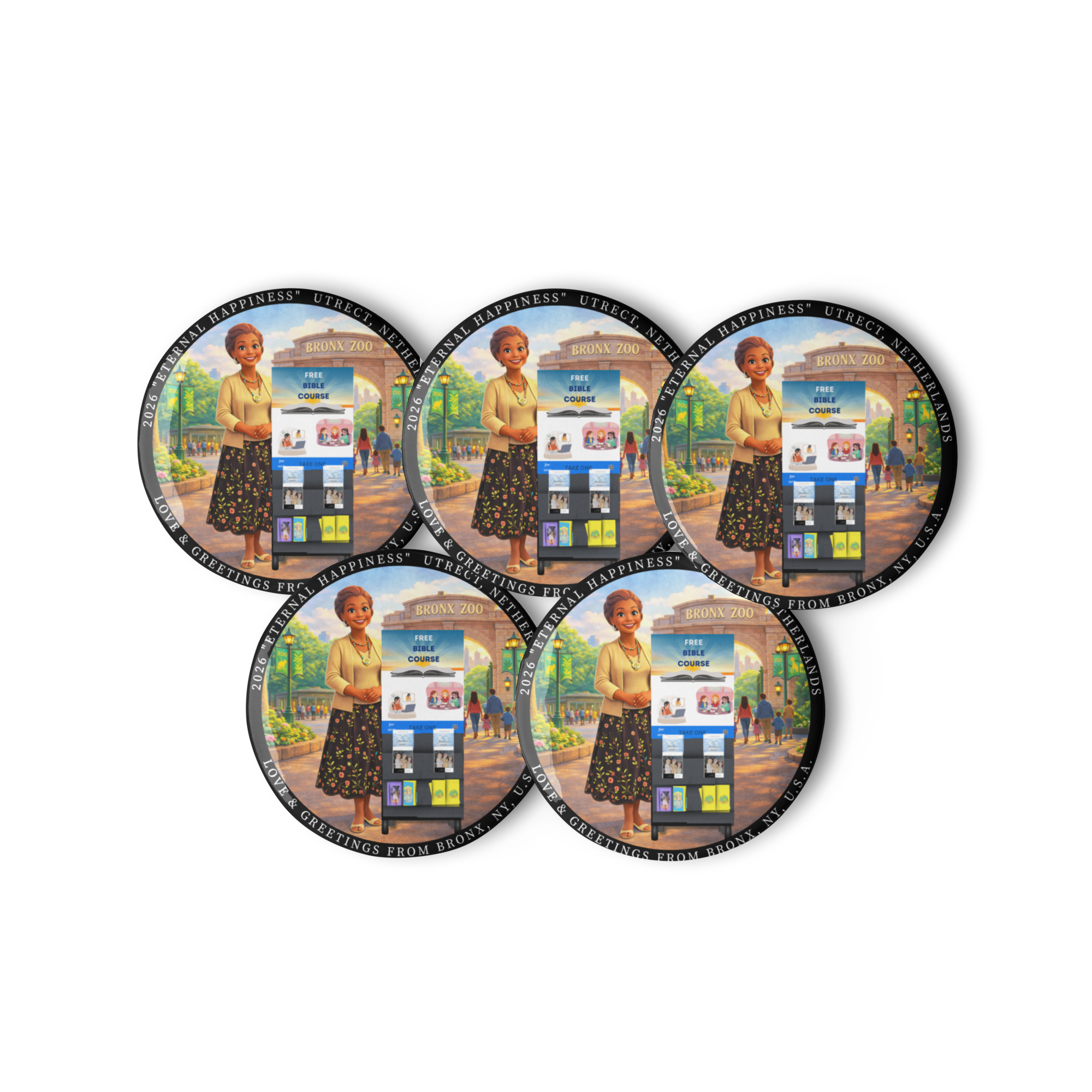 JW Custom Cartoon Character International Convention Delegate Button Pins - Image 2