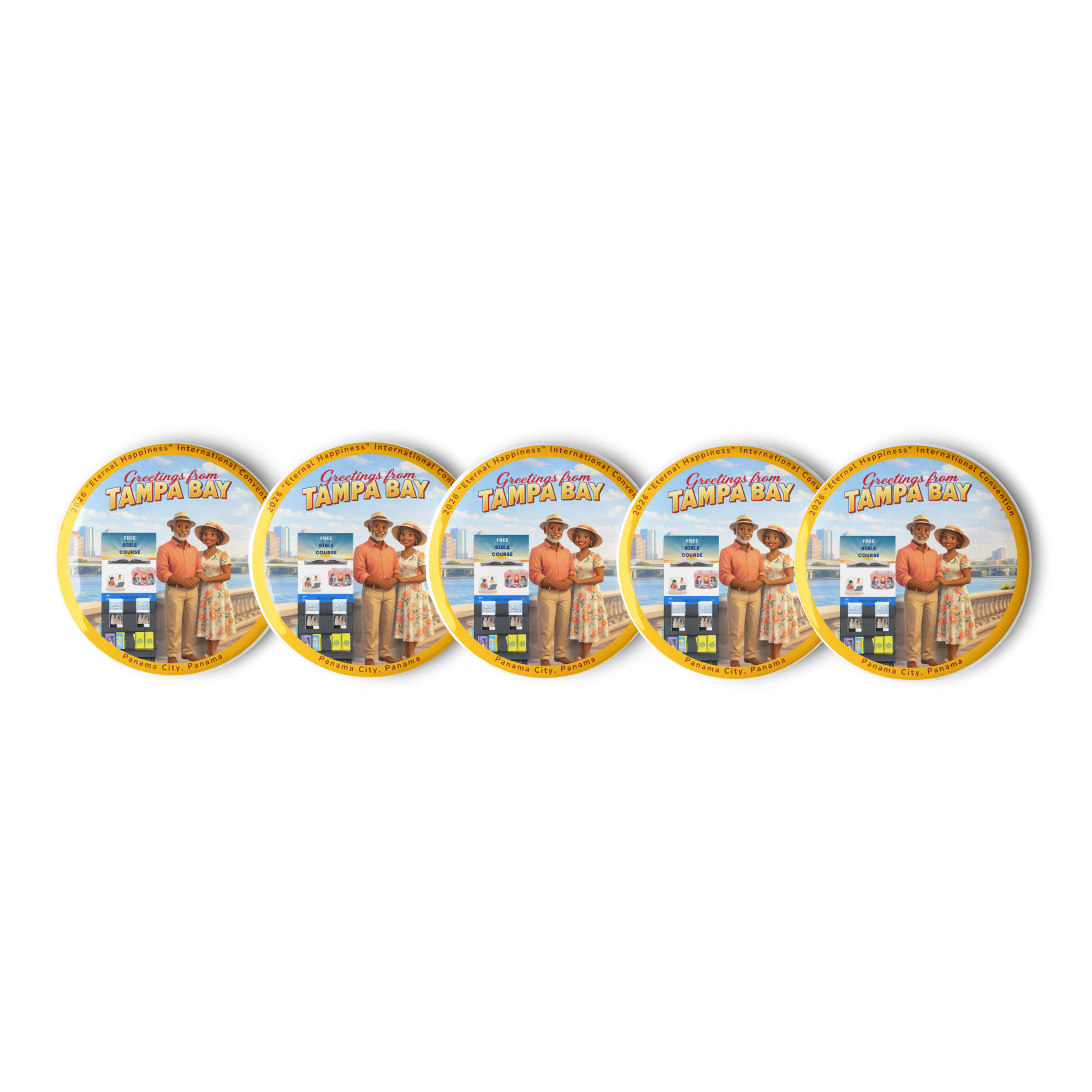 JW Custom Cartoon Character International Convention Delegate Button Pins - Image 3
