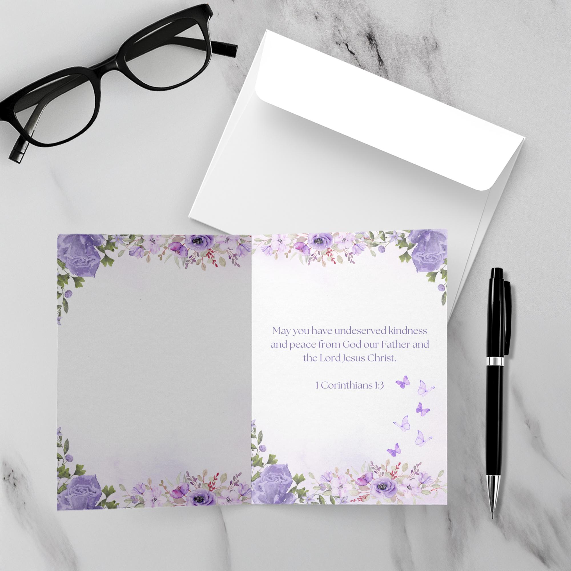 Lavender Blooms Sympathy Greeting Card Bible Verse Folded Cards - Image 6
