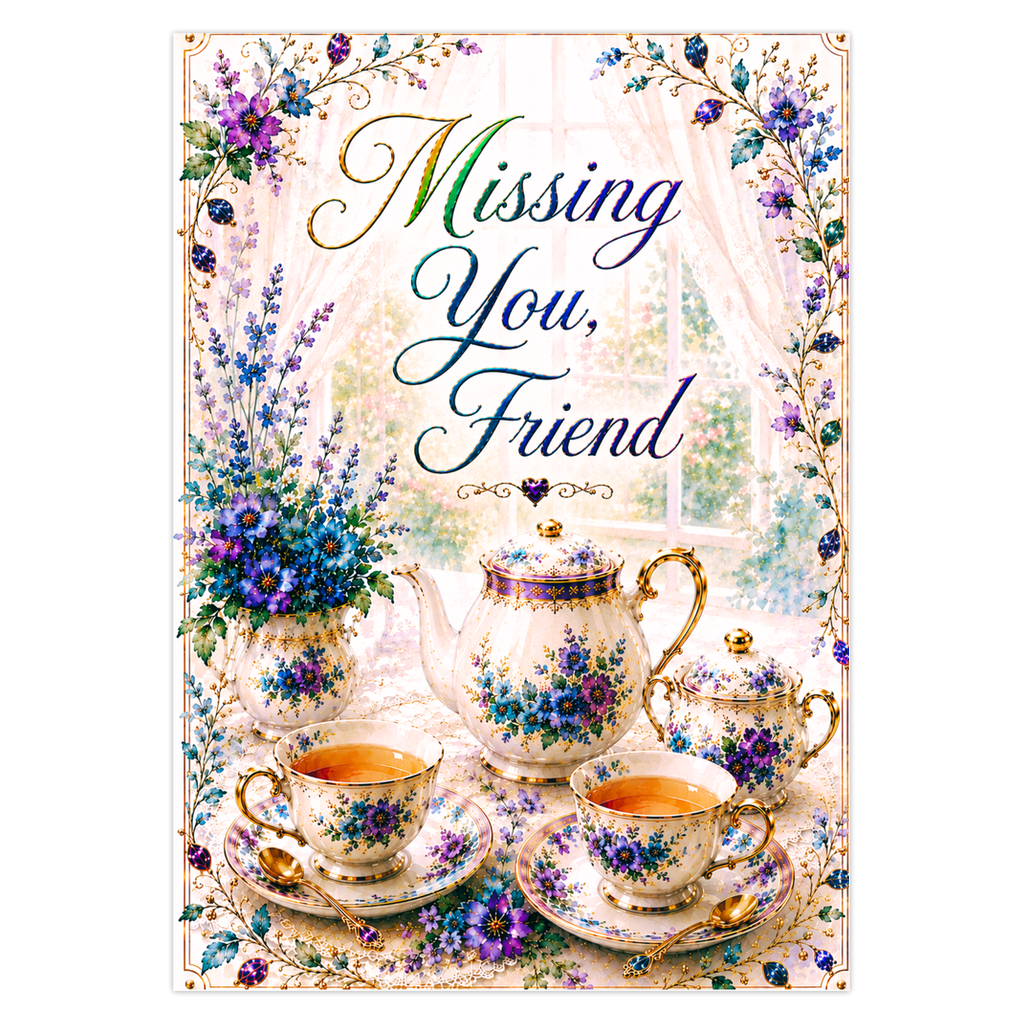 “Missing You, Friend” Floral Tea Garden JW Greeting Card – Romans 1:11, 12 - Image 3